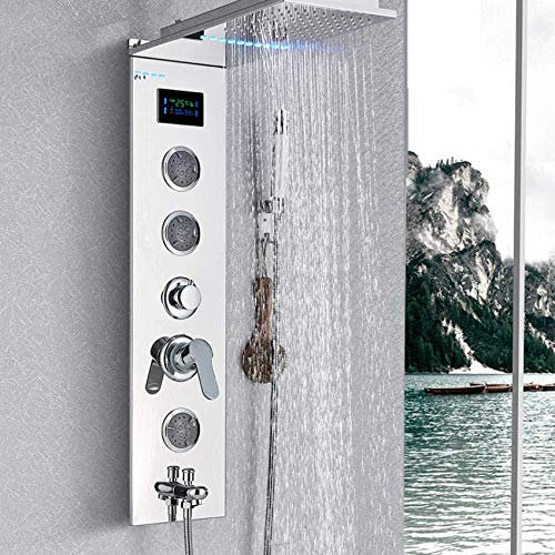 Wieoc Système de Douche Nouveau Acier Inoxydable Led Panneau De Douche Colonne Combinaison Gratuite Montage Mural Chrome Robinet De Douche Robinet De Salle De Bains