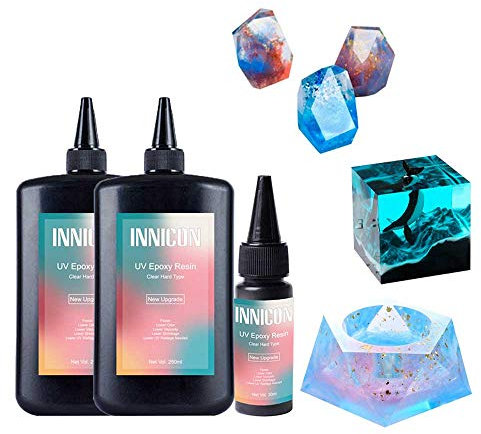 INNICON UV Resin Epoxy Glue Gel Set, 530ml No Mixing Hard Type Transparent Ultraviolet, DIY Jewelry Making Pack for Silicone Resin Molds Pendants Earrings Bracelets Crafts Making