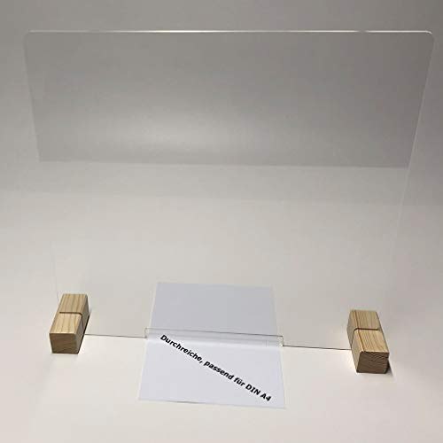 WANDKINGS Spuckschutz mit Durchreiche, Thekenaufsatz Tischaufsatz Tresenaufsatz, Virenschutz Hustenschutz Niesschutz, Antibakteriell, Glasklar, Breite: 100 cm, Höhe: 75 cm