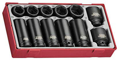 Teng Tools 12 Piece 1/2 Inch Drive Regular and Deep Impact Socket Set (19MM to 32MM) - TT9212