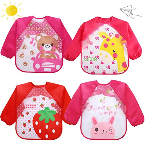 Sunshine smile 4 Stück baby lätzchen, Unisex Lätzchen für Malen Play Essen Kunst Handwerk Malerei, Lätzchen mit Ärmeln Baby, Ärmellätzchen Abwaschbar, für 6-36 Monate Kinder
