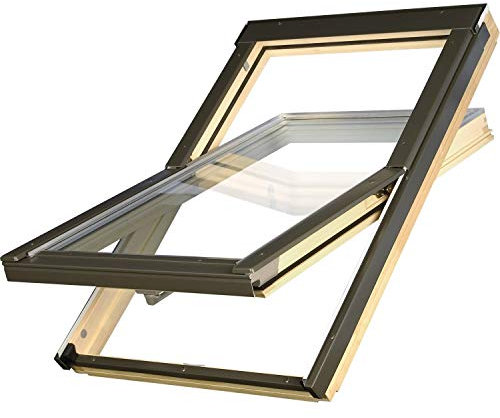 Günstige Dachfenster 114x140 OptiLight B von FAKRO Konzern | Holz klar lackiert | Schwingfenster mit 2-fach Verglasung | U-Wert Fenster: 1.3 | inkl. Eindeckrahmen