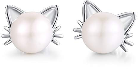 Katzen Ohrringe Katzen Perlen Ohrringe für Damen Katzen Ohrstecker für Mädchen Katzen Schmuck Katzen Ohrringe Silber 925 Ohrringe Perlen Ohrstecker Tier Ohrringe Mädchen Katzen Ohrstecker für Tochter