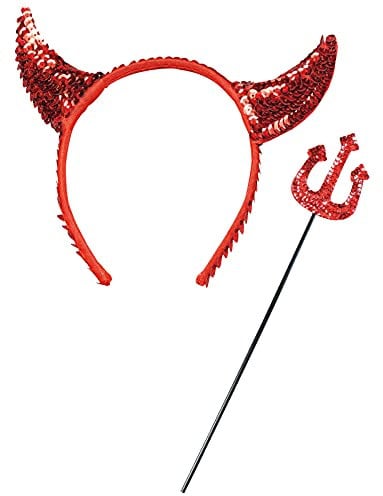labreeze Red Sequin Devil Horns Small Sequin Fork Halloween Horror Devil Fancy Dress