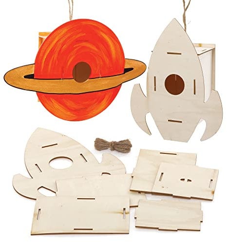 Baker Ross Solar System Wooden Birdhouse Kits - Pack of 2, Wood Crafts to Decorate and Display, Garden Crafts for Kids