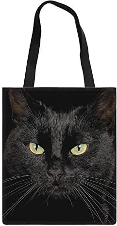Amzbeauty - Bolsa de lona con flores, reutilizable, plegable, lavable, gato negro, L, Bolsa de tela y de playa
