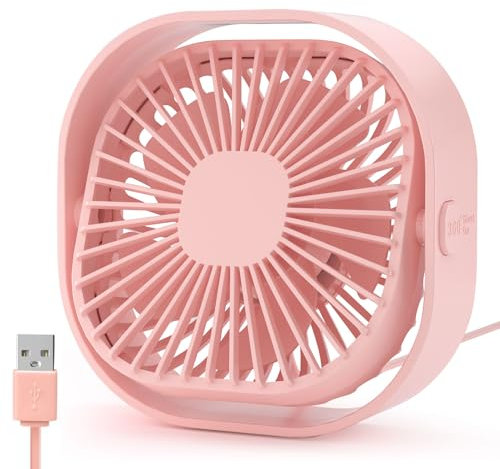 USB Desk Fan Small Table Fans Mini Desktop Cooling Fan with 3 Speeds Adjustable, Personal USB Silent Powerful Bed Fans with Cable 360°Rotatable Strong Airflow for Home Office Bedroom Car in Hot Day