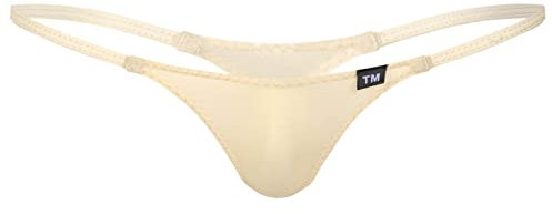 FEESHOW G-String Ficelle Homme Sexy Slip de Bain Natation T-Back Lingerie sous-Vêtements de Nuit Ficelle Maillot de Bain Jockstrap Briefs Underwear Ecru XL