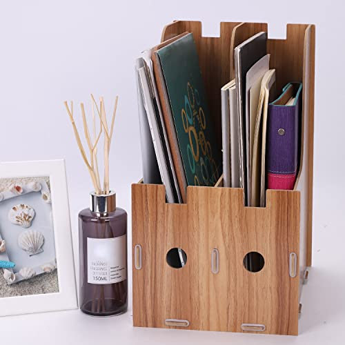 Porte-Revues en Bois à Deux Compartiments Boîte de Rangement de Bureau pour Cahiers Magazines Boîte de Stockage pour Papier A4, Dossiers et d'Autres Fournitures de Bureau