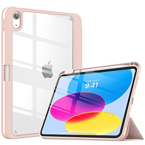 TiMOVO Funda para iPad A16 11ª Generación 11 Pulgadas 2025, iPad 10ª Generación 10,9 2022 con Ranura de Lapiz, Cubierta de Carcasa Trasera Transparente Auto Sueño/Despertar, Rosa Clara