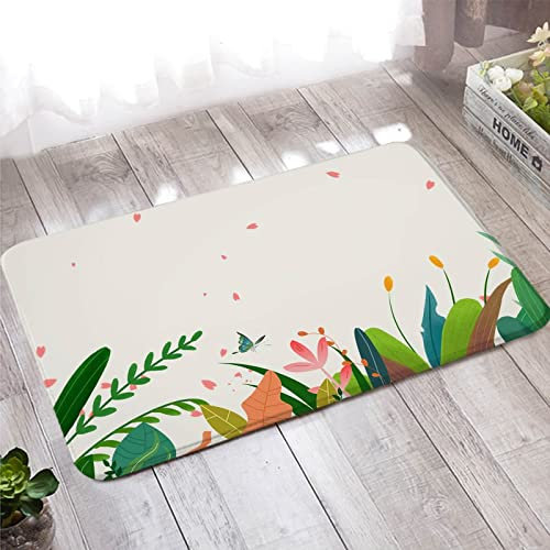 Fußmatte Waschbar, Teppich Flauschig 40X120cm Mehrfarbig Schmetterlingsblumen und Blätter für Badezimmer Küche