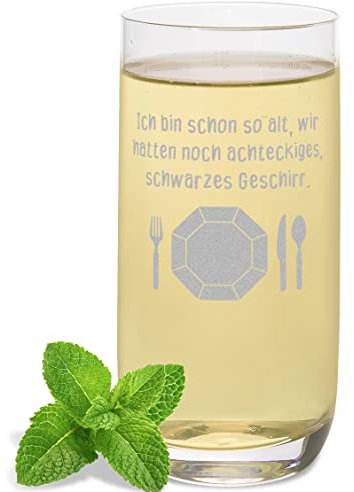 JUNIWORDS Longdrinkglas mit Gravur, Ich bin schon so alt, wir hatten noch achteckiges, schwarzes Geschirr, Longdrinkglas (1002124)