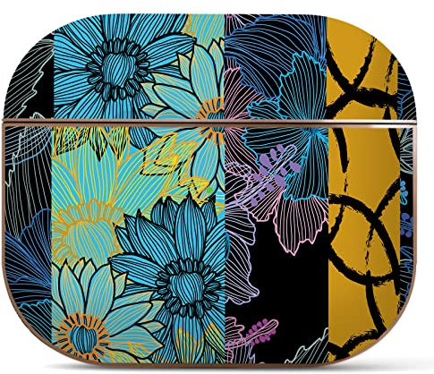 Berkin Arts Kompatibel mit AirPods 3 Generation Hülle AirPods Case Ästhetisch Rosé Goldenes Hardcover mit Schlüsselanhänger Geometrische abstrakte Kunst Neon-Blumenmuster