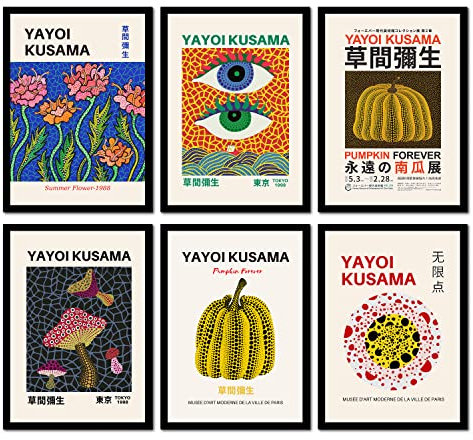 The Wall Gallery Kunstdrucke 6 Stück A4 Poster Set Yayoi Kusama Wandbilder Vintage/Retro Wohnzimmer-Deko