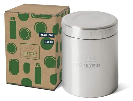 ECO Brotbox BO auslaufsicherer Isolierbehälter aus Edelstahl | BPA-Frei | mit 0,5 L Füllvolumen | für warme oder kalte Speisen wie Porridge, Suppen oder Eiscreme