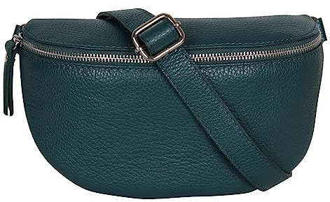 AmbraModa GLX1 - Damen Herren Unisex kleine Hüfttasche Gürteltasche Bauchtasche Umhängetasche aus Echtleder (Petrol)
