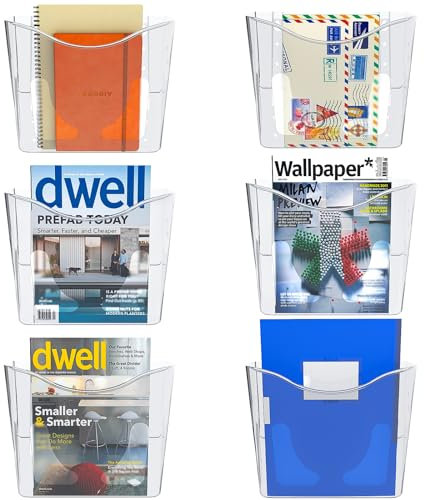 EasyPAG Klare Acryl Hochformat A4 Zeitschriftenhalter Wand Zeitschriften Wandhalter Aktenablage Dokumentenhalter Hängend Magazin Organizer,6er-Pack
