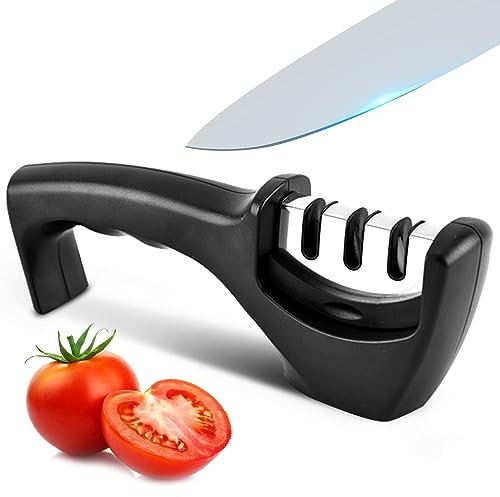 Knife Sharpener UK - Knife Sharpening - Professional 3 Stage Manual Sharpener for Kitchen Knives with Ergonomic Design - Premium Quality - Black