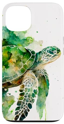 Turtle Merch Hülle für iPhone 13 - Schildkröte Aquarell Kunstwerk - Robuster Schutz - Polycarbonat & TPU - Basic Case