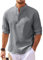 Ryehack Men's Henley Long Sleeve Shirt Casual Cotton Tops Waffle Beach Shirts Lightweight Loose Fit S-5XL Dark Grey