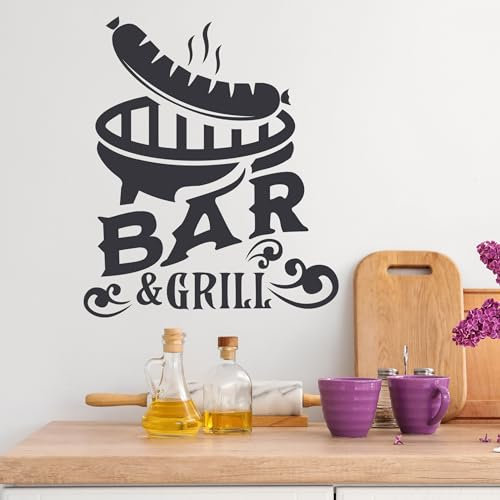 GRAZDesign Wandtattoo Grill & Bar für Männer, Küchenaufkleber Küche Wandaufkleber selbstklebende Folie - 59x50cm / dunkelgrau
