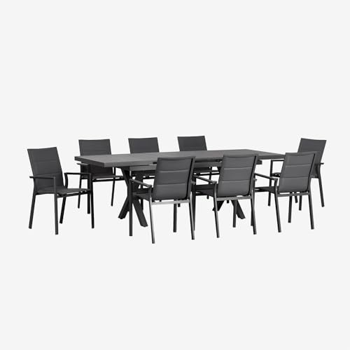 SKLUM Karena rechteckiges ausziehbares Tischset 180-240x90 cm und 8 stapelbare Gartenstühle mit Aluminiumarmlehnen