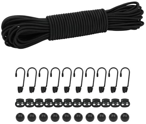 Expanderseil Gummiseil 4mm 15m Schwarz, Elastisches Expanderseil Gummischnur Gummikordel Gummiband Planenseil Spannseil mit Haken Zubehör DIY Wohnwagen Fracht Handwerk Rack (schwarz, 4mm*15m)