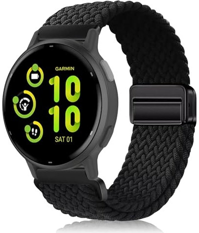 PaceBid 20mm Nylon Cinturino per Garmin Forerunner 165/165 Music/245/645/570 42mm/Vivoactive 5/6/Venu Sq 2/Venu 2 Plus, Magnetica Intrecciato Cinturini per Garmin Approach S50/S44/S42 - Nero