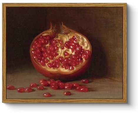 ARPEOTCY Leinwand Bilder mit Rahmen, Vintage Wandbilder, Klassisch Wand Deko Wohnzimmer Schlafzimmer Badezimmer Küche, Bauernhaus Zimmer Deko Aesthetic, Granatapfel Obst Painting, 20x25cm, klein