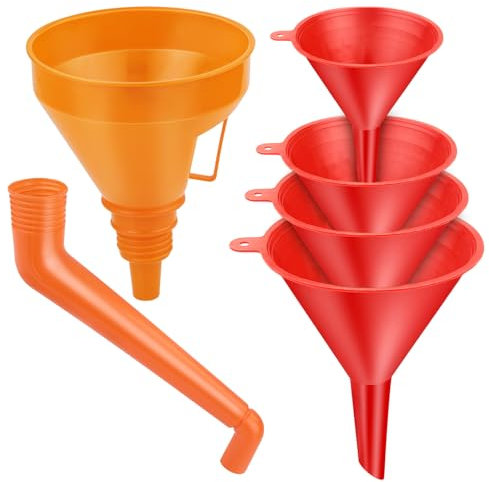 5 Pcs Flexible Funnel Set - Universal Oil, Gasoline, Fuel, Petrol Large Engine Plastic Wide Mouth With Detachable Spout and Long Mouth for Motorcycle, Car, Automotive, Water Transfer