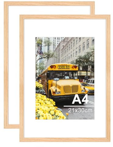 Veelot® 2x Cadre Photo DIN A4 21x29.7cm Bois Сhêne,Passe-partout 15x21cm,Grand Tableau 21x29.7cm | Cadres Pour,Certificats,Diplômes - Montage Mural ou sur Table