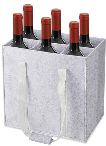 Lauviomify Sac à Bouteilles pour 6 Bouteilles,Sac à Bouteilles,Sac à Vin avec Poignée, Sac de Rangement Réutilisable Porte Bouteille pour Vin et Champagne, 27cm x 18cm x 27cm - Gris