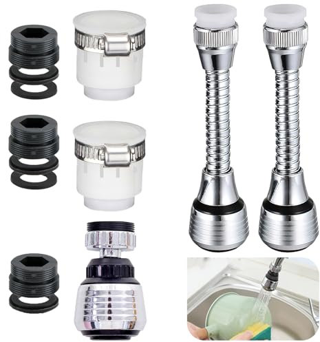 5 Pcs 360° Rotating Kitchen Tap Spray Head Attachment, 2 Universal Connector 3 Dual Mode Tap Extender, Water Saving Tap with Swivel Faucet Extension for Kitchen Sink Easy Install Eco-Friendly