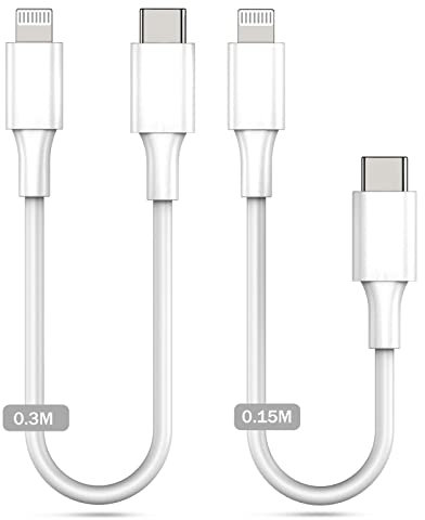 Amoner USB C Lightning Cable 30CM+15CM certifié MFi Lot de 2 câbles de chargeur PD courts pour iPhone compatibles avec iPhone 14/13/12/11/SE/XS/XR/X/8/8 Plus/7/6, Airpod, iPad/Air/mini