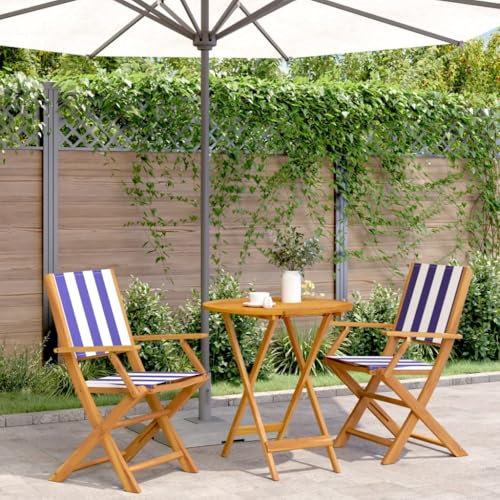 Somanki 3-TLG. Bistro-Set Blau und Weiß Stoff und Massivholz, Balkonmöbel, Balkon Möbel, Balkon Sitzgruppe, Gartenmöbel, Sitzecke Garten, Balkonset, Terrassen Möbel - 3281861