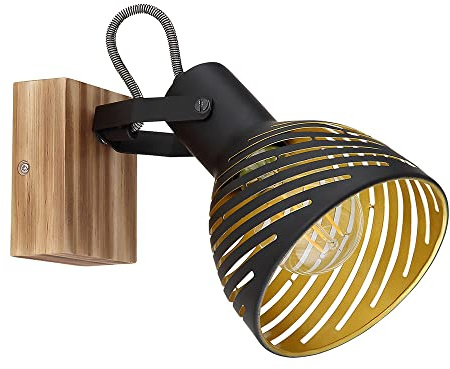 Wall Light Adjustable Retro Spot Lamp Wood Black Gold Height 16.5 cm