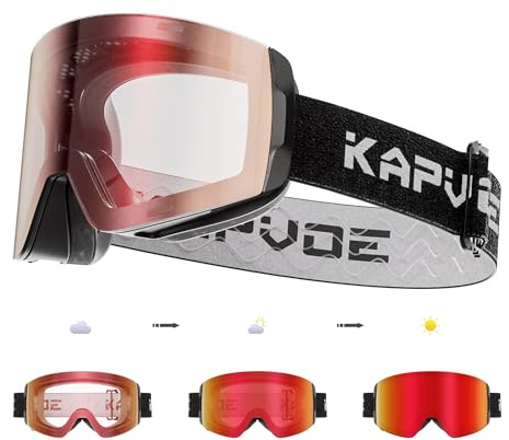 KAPVOE Photochromic Ski Goggles Snowboard OTG Snow Glasses Magnetic Lens Men Women UV400 Protection Anti fog skating K718