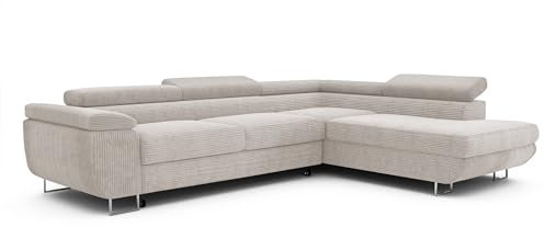GREKPOL Ecksofa mit Schlaffunktion und Bettkasten 274x203 - Verstellbare Kopfstützen - Stoff Poso - Couch mit Schlaffunktion - Schlafsofa mit Bettkasten - Couch - Rechts