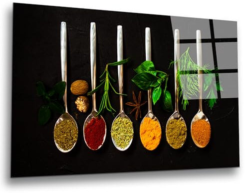 INDIGOS UG Luxus Glasbild - Gewürze - 80x60 cm - ESG Echtglas bedruckt - Glasdruck - Wohnzimmer, Küche, Schlafzimmer, Badezimmer - Geschenk - Deko, Wandbild