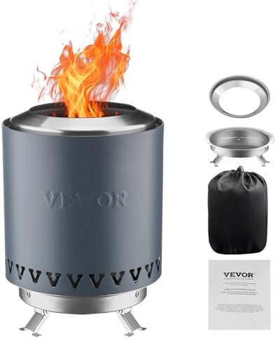 VEVOR Braciere da Tavolo, Caminetto da Tavolo per Interni Esterni in Acciaio Inox 0,89 kg, Bruciatore Portatile ad Alcool, Creatore di Smores, Campeggio, Patio con Borsa di Stoccaggio, Cilindro Blu
