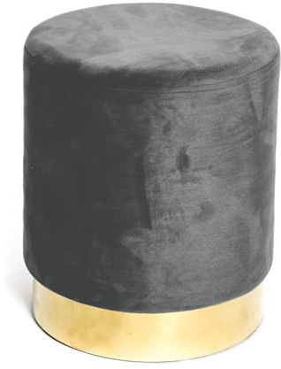 tex Family - Pouf Repose-Pieds en Velours | Design élégant avec Base dorée | Cylindrique et Robuste, Ø32 x H40 cm, supporte jusqu'à 150 kg, Gris Foncé