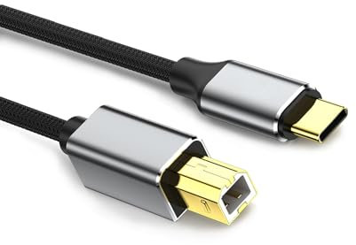 JZK Cavo dati da USB B a C, cavo dati intrecciato da USB C a B, compatibile con stampante, controller MIDI, tastiera MIDI, laptop