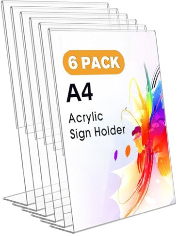 Ourui A4 Aufsteller, 6 Stück Tischaufsteller/Acryl Schilderhalter L-Ständer für Cafés, Restaurants, Ausstellungen, Büros, Werbeaktionen