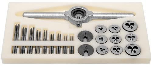 T2OL 31-teiliges metrisches Gewindeschneider-Set M1 M1.1-M2.5, Hochgeschwindigkeitsstahlgewinde-Reparatursatz mit verstellbarem Schraubenschlüssel, Handwerkzeug-Kit für Metall/Holz/Kunststoff