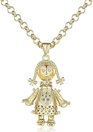 Bling King London Rag Doll Pendant Necklace for Women, PVD Gold Plated