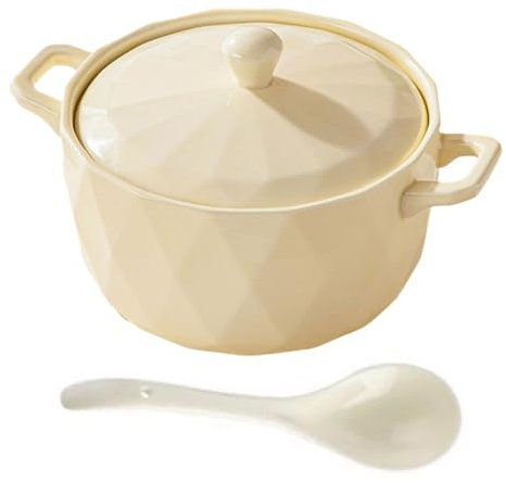 Peakjune Soupière en céramique avec Couvercle,Bol de Service de Soupe à Double Poignée avec Couvercle,Ceramic Soup Tureen,Soupière à Deux anses en céramique avec cuillère.