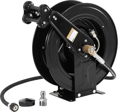 Retractable Hose Reel for Pressure Washers, Auto-Retractable Design, Heavy Duty 4000 PSI for Easy Cleaning Tasks