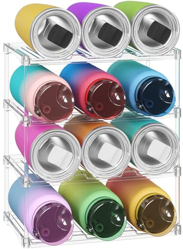 Lifewit Stapelbarer Flaschenorganizer aus Kunststoff für Zuhause, Tumbler- und Becherhalter, Transparenter Flaschenständer für Wein, für Arbeitsplatte und Schrank, 4-stufig, Platz für 12 Flaschen