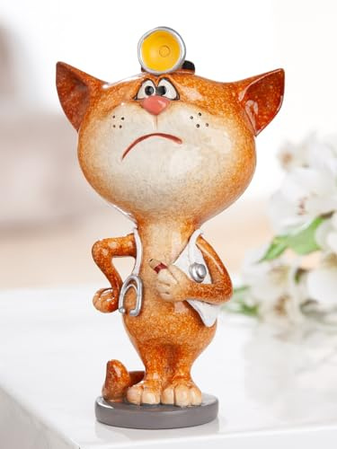 MF DocCat Deko-Katze als Arzt, Orange-Weiß, 13,5 x 8,5 x 6 cm, Polyresin Figur Arzt Doktor Doctor Geschenkidee Schenken