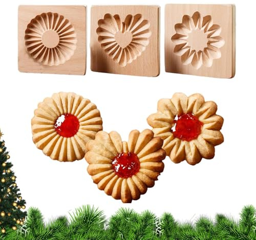 Moule à biscuits en bois - Outils de cuisson réutilisables en bois de hêtre sculpté - Moule à beurre de cuisine sculpté - Pour la cuisine ménagère, les collations, le chocolat, les gâteaux au sucre
